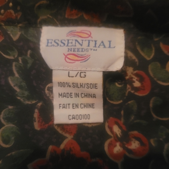Vintage Essential Needs Floral Print 100% Silk Shirt L - Picture 7 of 7